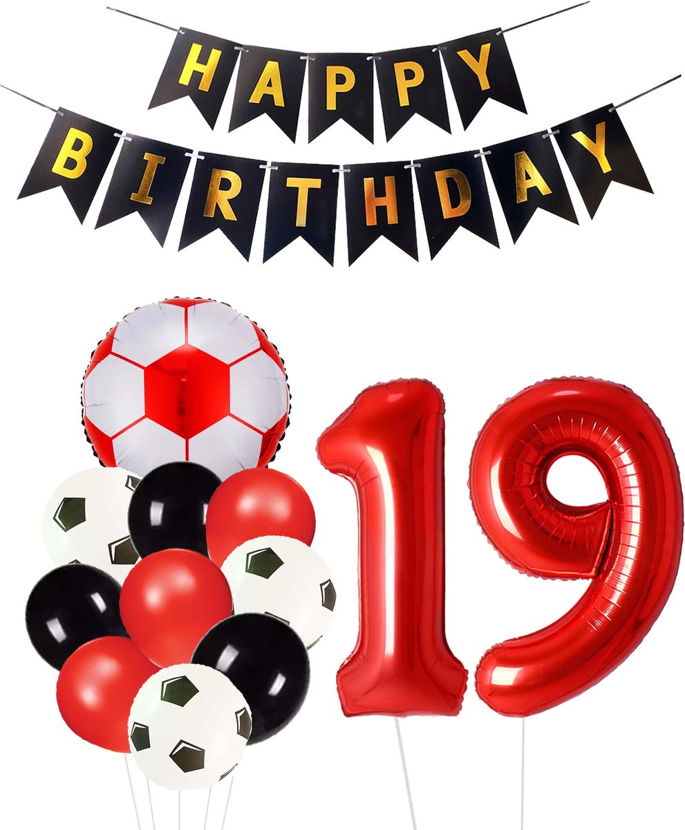 Cijfer Ballon 19 | Snoes Champions Voetbal Plus - Ballonnen Pakket | Rood en Zwart